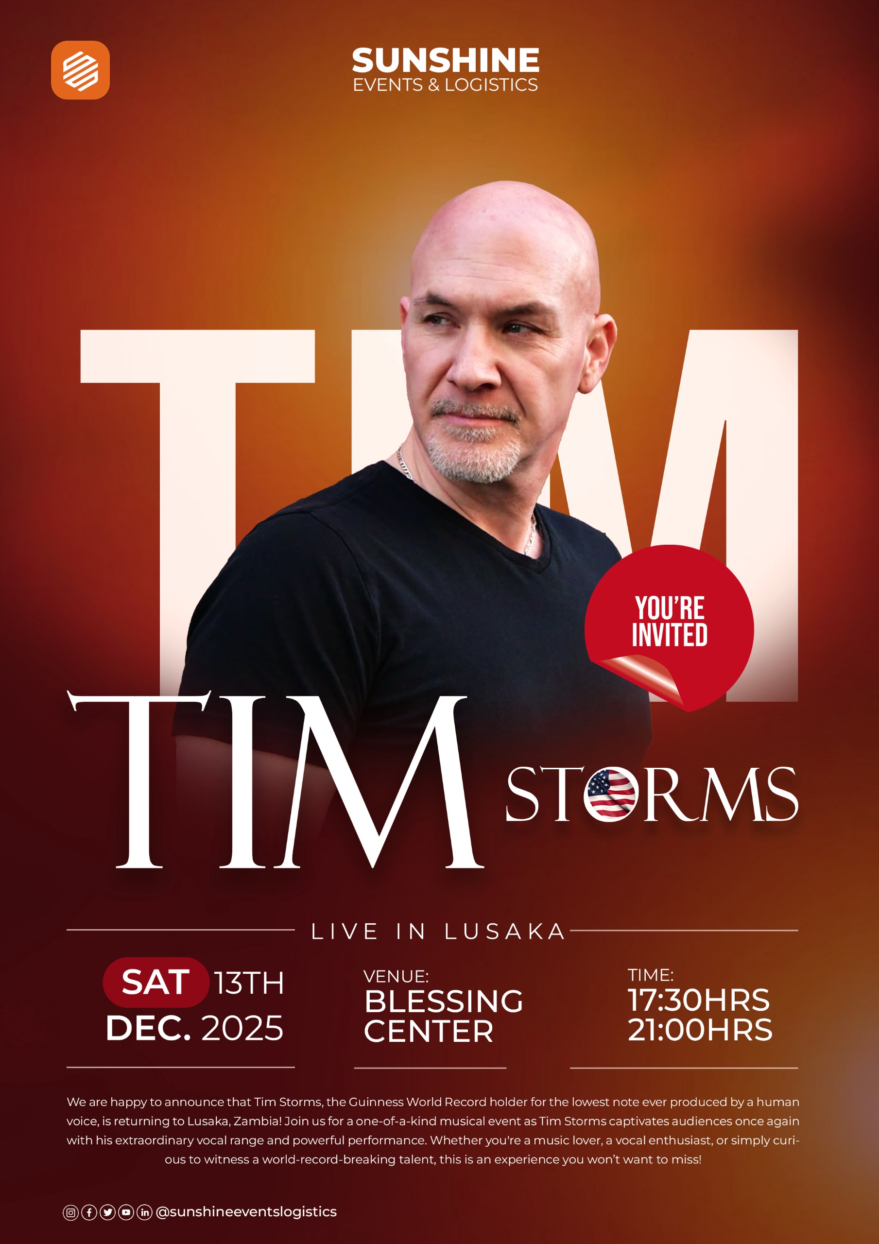Tim Storms Returns to Lusaka Dec 2025